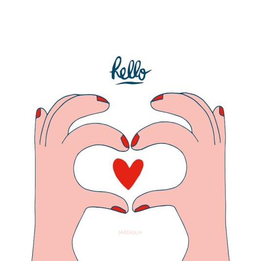 Carte MATHOU Coeur avec les doigts 14x14cm