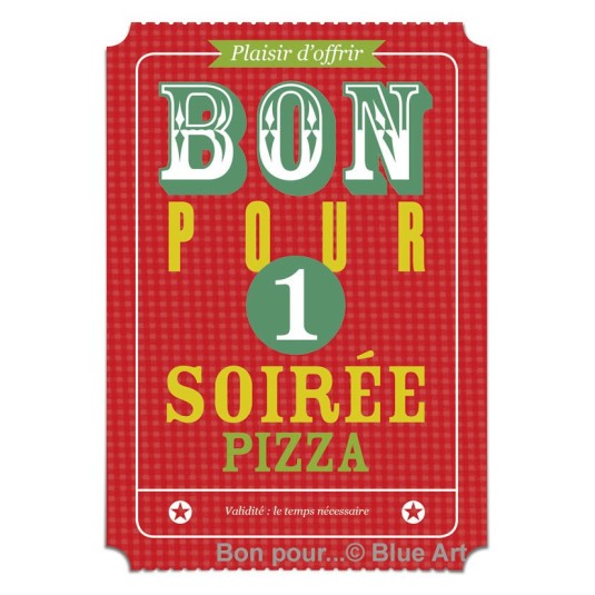 Carte "BON POUR" 1 Soirée pizza 12x17cm