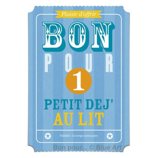 Carte "BON POUR" 1 Petit dej' au lit 12x17cm