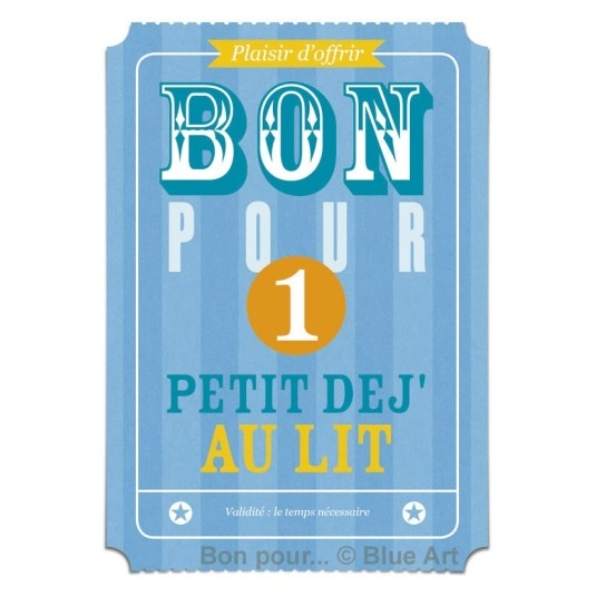 Carte "BON POUR" 1 Petit dej' au lit 12x17cm