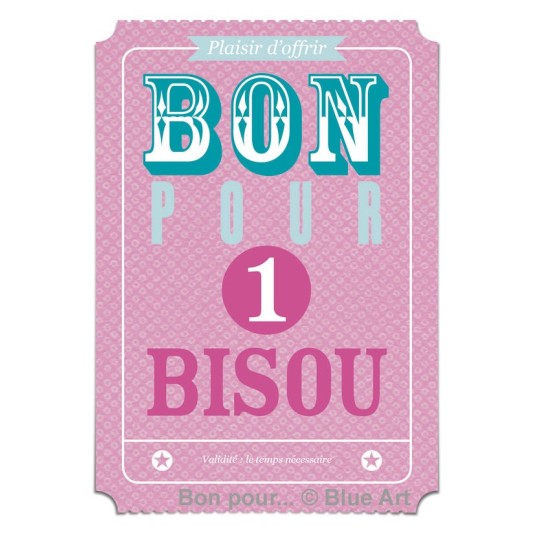 Carte "BON POUR" 1 Bisou 12x17cm