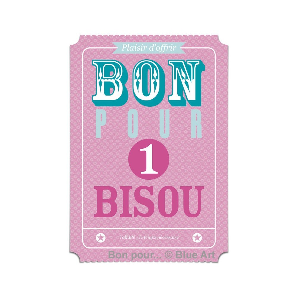 Carte "BON POUR" 1 Bisou 12x17cm