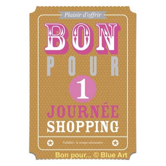 Carte "BON POUR" 1 Journée shopping 12x17cm