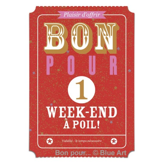 Carte "BON POUR" 1 Week-end à poil 12x17cm