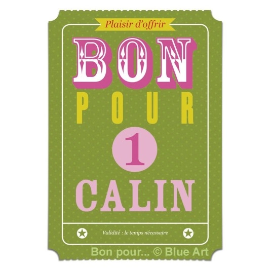 Carte "BON POUR" 1 Calin 12x17cm