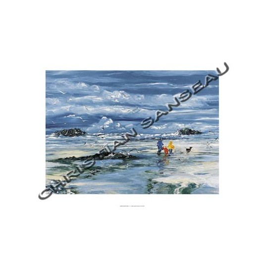 Affiche Christian SANSEAU Promenade sur la plage 60x80cm