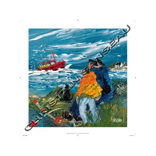 Affiche Christian SANSEAU Retour de pêche 50x50cm