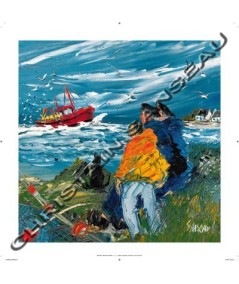 Affiche Christian SANSEAU Retour de pêche 50x50cm